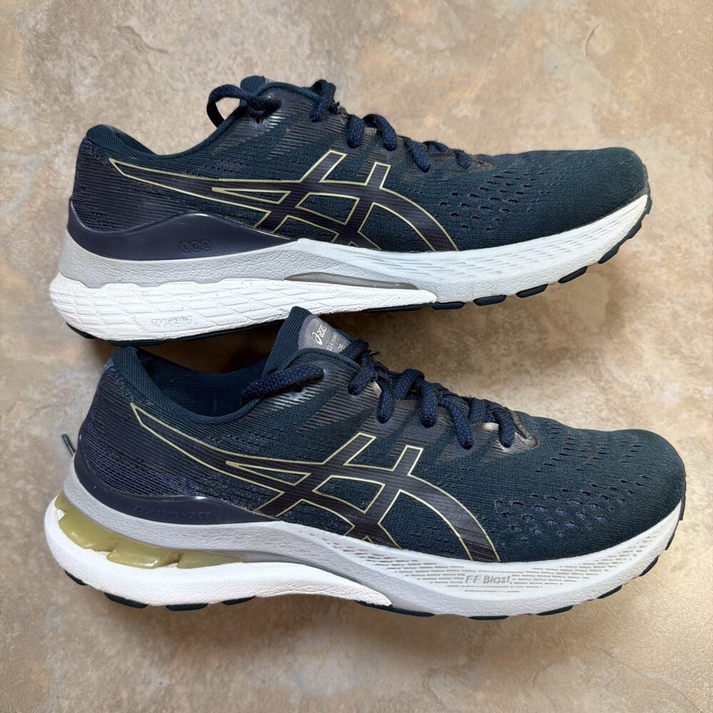 ASICS Gel-Kayano 28 Running Shoes Womens 8.5 Navy Blue Gold 1012B047 Good